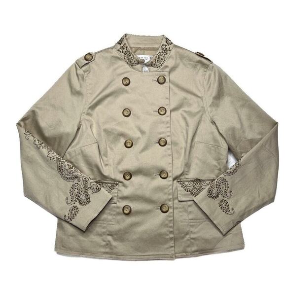 Pursuits Ltd. Beaded Military Jacket Beige Women's 6P Bohemian Double Breasted - Picture 1 of 11